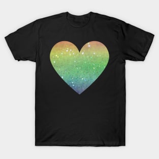 Rainbow Ombre Faux Glitter Heart T-Shirt